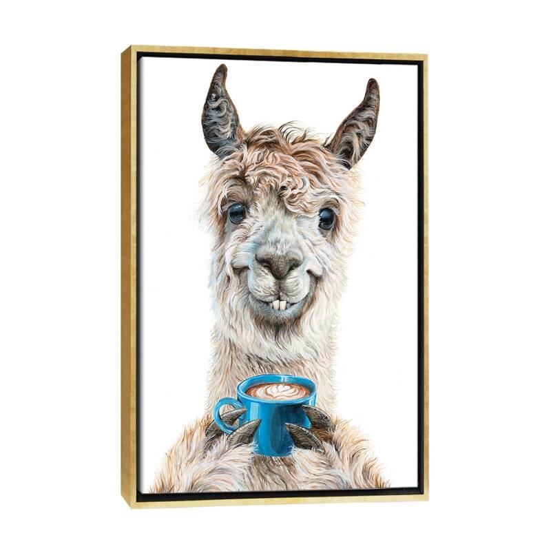 iCanvas "Llama Latte" by Holly Simental Framed Canvas Print - Gold - 48x32