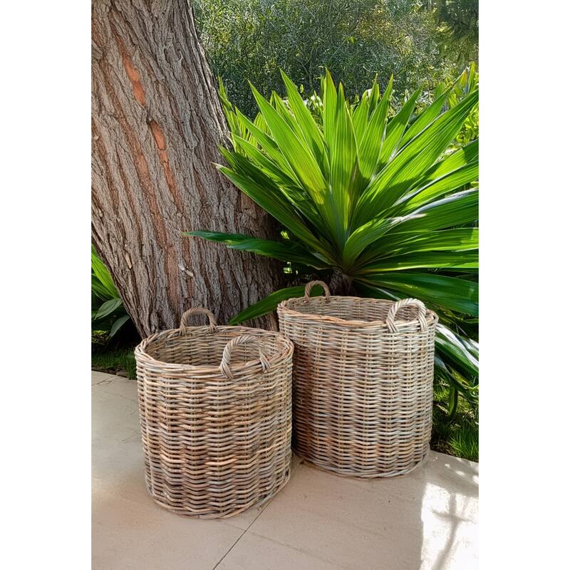 Round Rattan Storage Basket with Handles - 23.5" - Set of 2