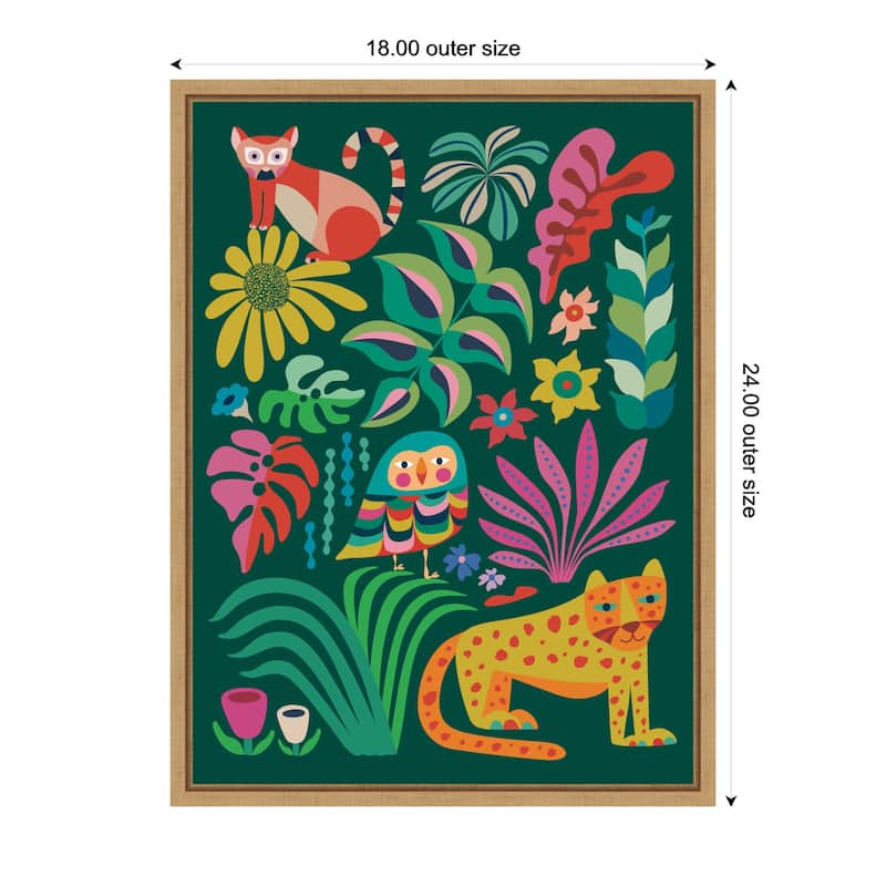 Kate and Laurel Jungle Animals by Rachel Lee Framed Canvas Wall Art Print
