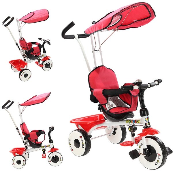 Costway 4-In-1 Kids Baby Stroller Tricycle Training Learning Toy Bike w/ Canopy Basket