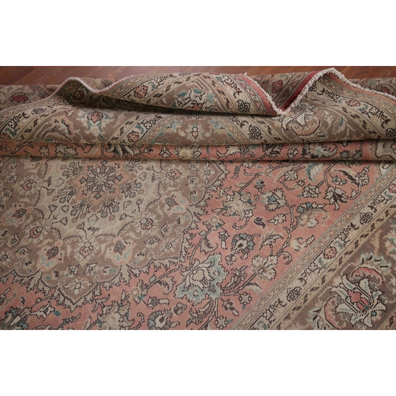 Pink Tabriz Vintage Persian Rug Hand-Knotted Traditional Wool Carpet - 6'6" x 9'11"