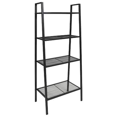 vidaXL Ladder Bookcase 4 Tiers Metal Black - 24.4"x14"x58.3"