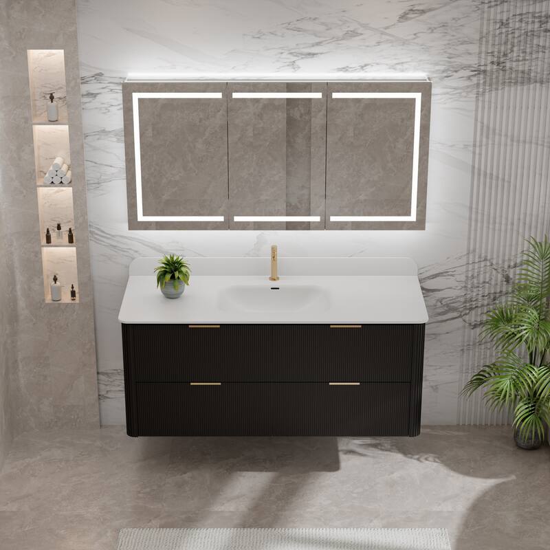 Modland 48" Fluted Floating Vanity with Sink - 48 inch - Reeded Black