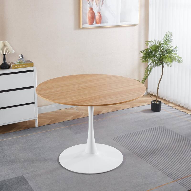 42.1" Tulip Dining Table With Round Table Top and Pedestal for 4-6 People - Light Oak