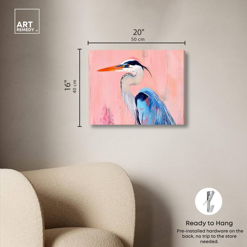 Rosy Dawn Heron Canvas by Art Remedy, Gallery Wrapped