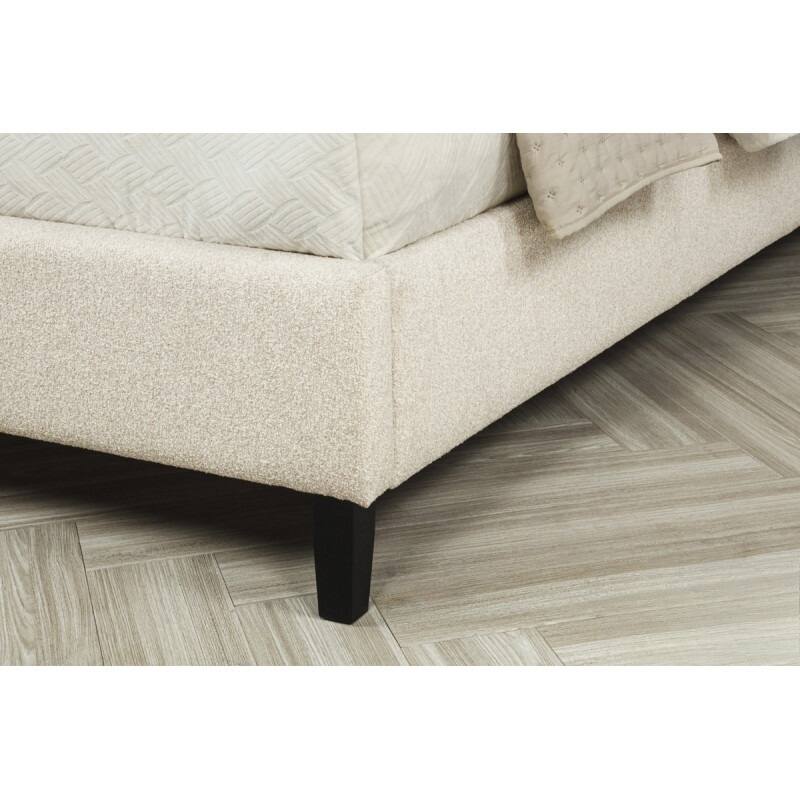 Upholstered Queen Platform Bed with Rolled Channel Tufted Headboard, Beige