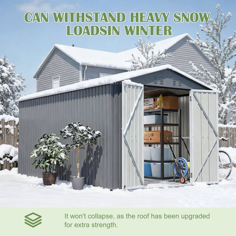 8 x 12 FT Outdoor Metal Storage Shed with Lockable Double Doors, Aluminum Frame Tool Shed for Backyard