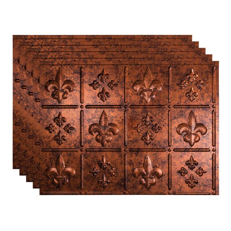 FASÄDE Fleur de Lis Decorative Vinyl Backsplash Panel - 5 Pack - Moonstone Copper