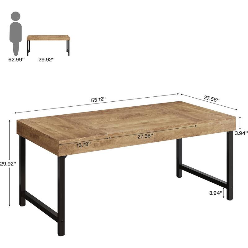 55" Industrial Executive Desk, Study Writing Table Business Workstation for Home Office, Conference Room