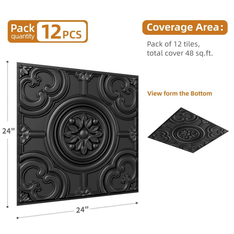 Atr3d 12 Pack 24"x24" 3D Wall Panel Ceiling Tiles Cover 48 Sq.Ft. for Home Decor
