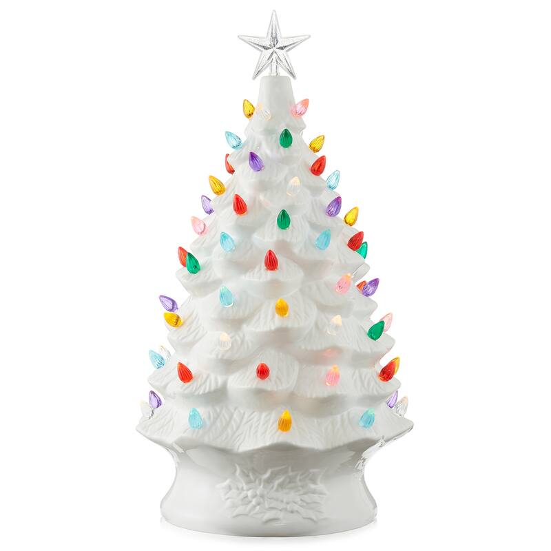 24in Hand Painted Ceramic Christmas Tree PreLit Tree with Star
