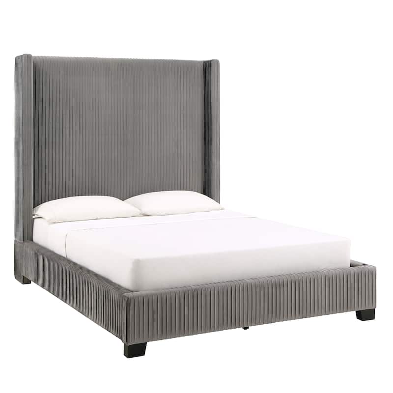 Judith Pleated Velvet Upholstered Wingback Bed by iNSPIRE Q Modern - Grey - Queen