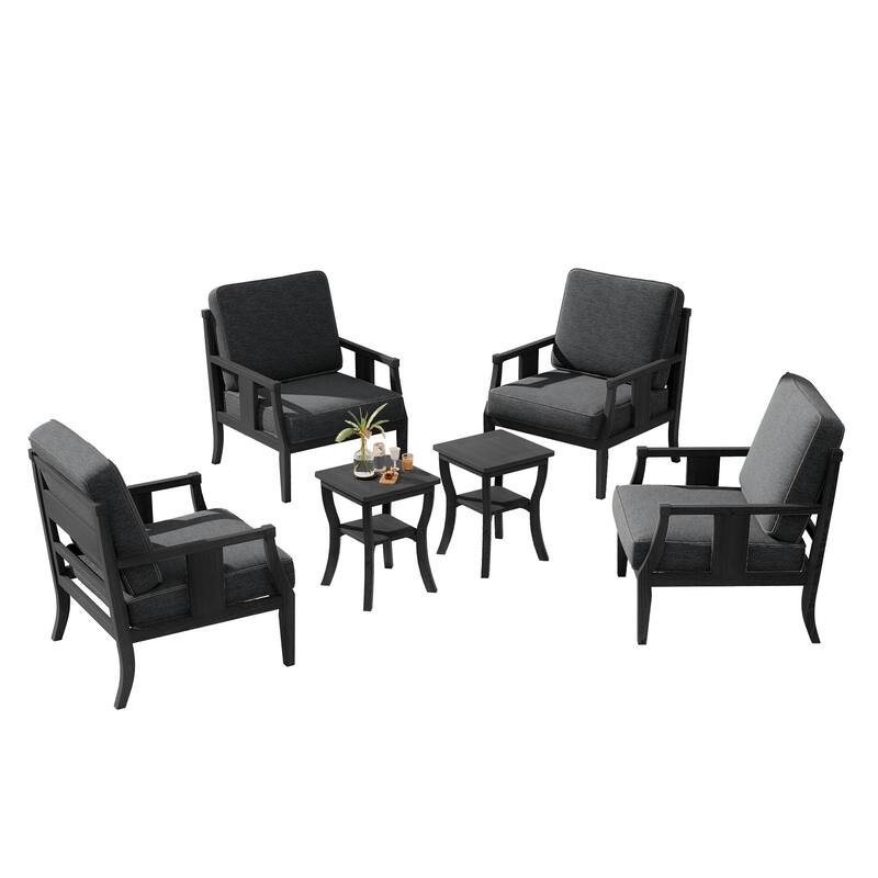 6-piece Outdoor Teak Seating Set Club Chairs with Cushions