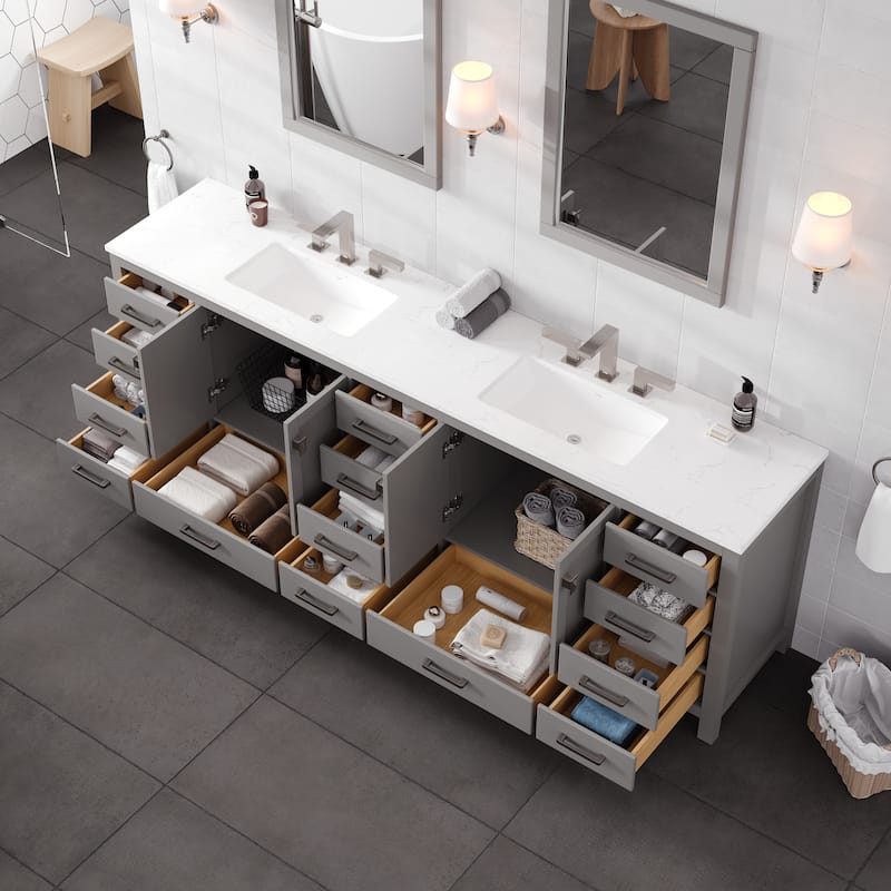 Aberdeen 96 in. Double Sink Bath Vanity with Carrara Quartz Top and Undermount Porcelain Sinks - 96"