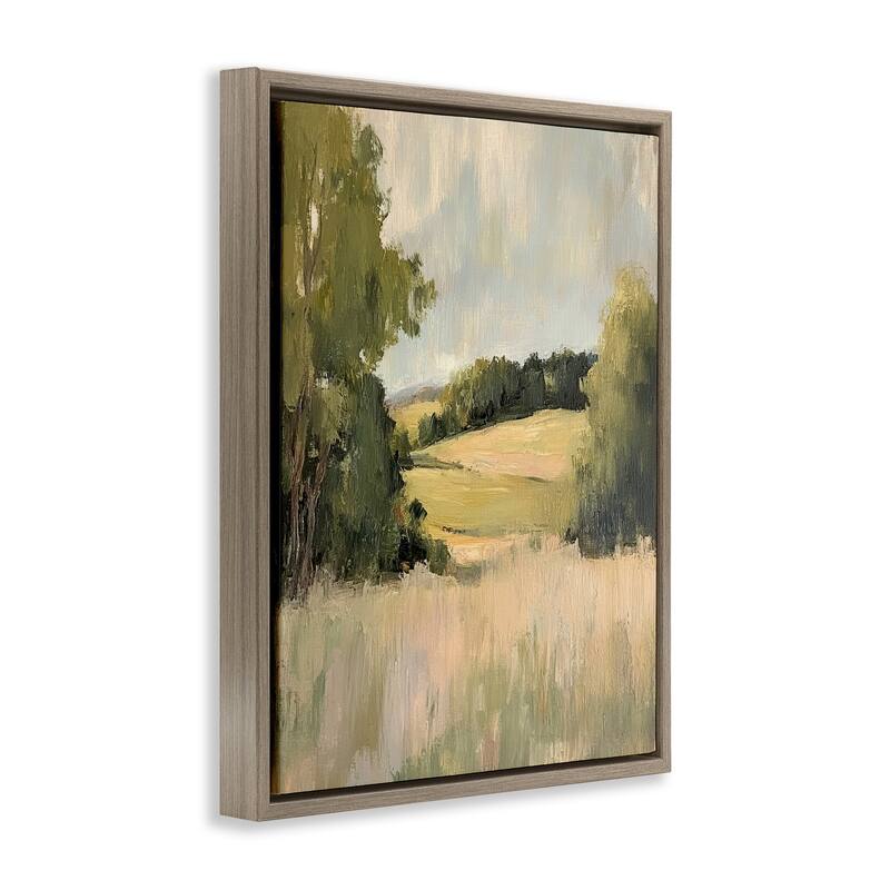 Stupell Painterly Green Valley View Framed Floater Canvas Wall Art Design By Petal Prints Design