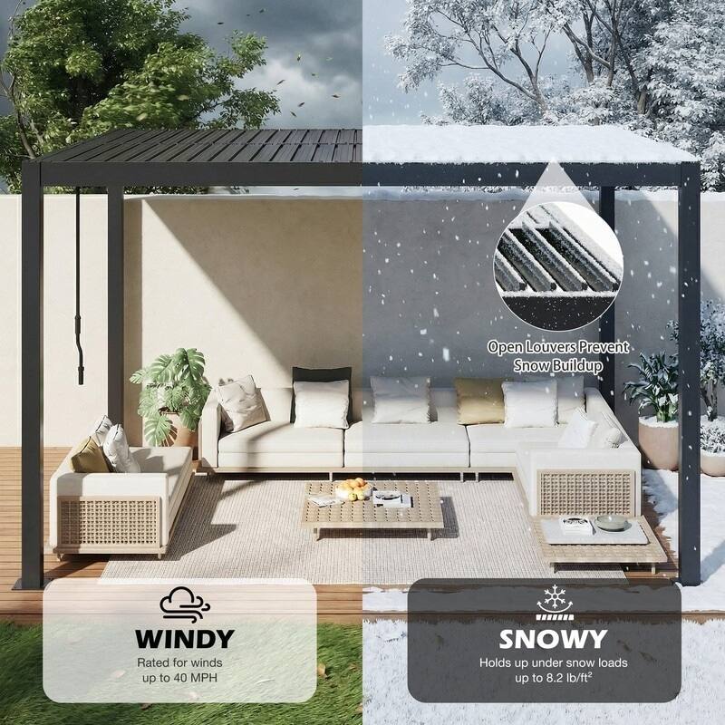 EROMMY Outdoor Louvered Pergola with Adjustable Aluminum Roof – Rainproof Gazebo for Patio & Garden