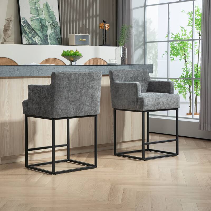 House Hold Counter Height Bar Stools Set of 2,Modern Square PU Bar Stool