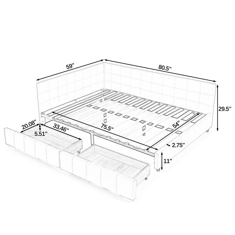 Full Size Upholstered Tufted Bed Frame, Storage Sofa Bed Frame, Velvet Fabric Daybed with 2 Drawers, No Box Spring Needed