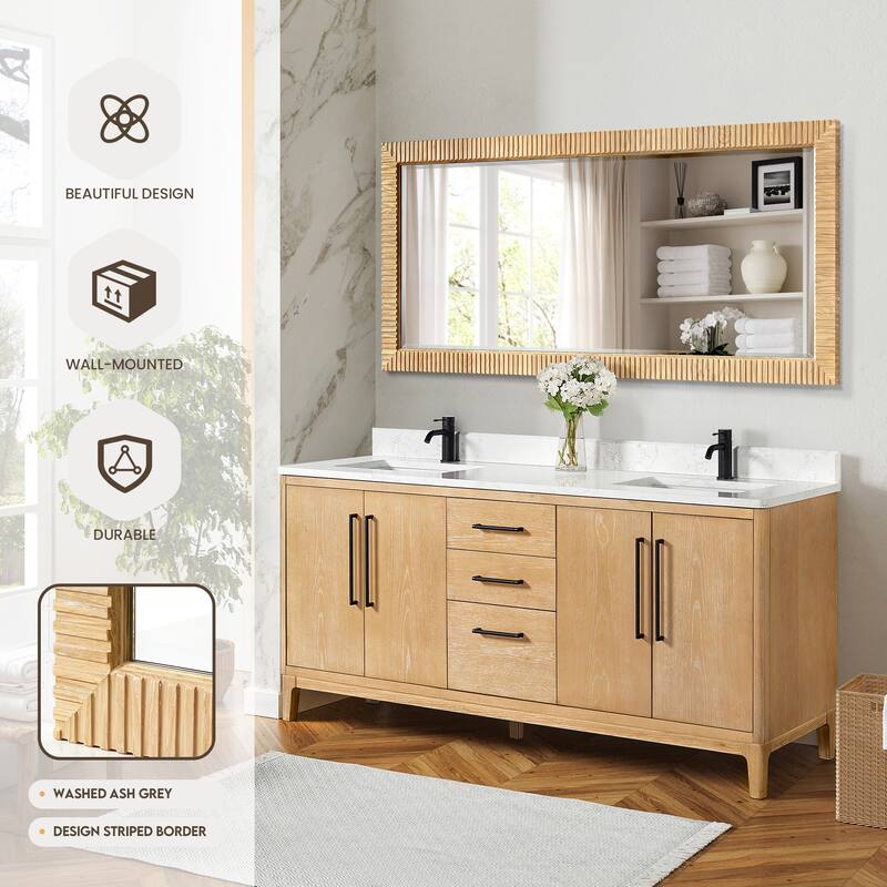 Osaka Rectangular Wood Framed Wall Bathroom Art Mirror