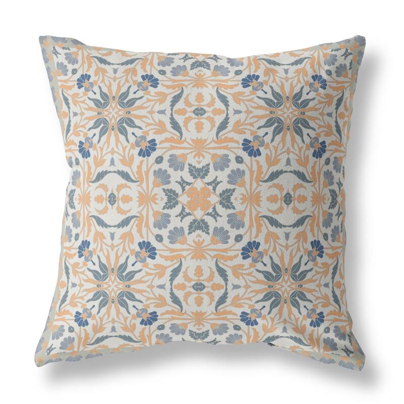 16" Gray Orange Paisley Indoor Outdoor Throw Pillow - 20"x20"