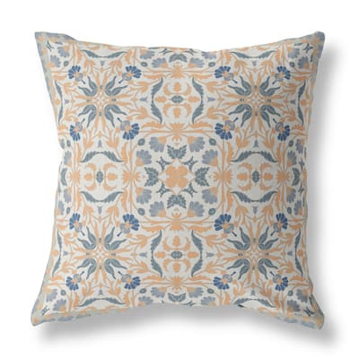 16" Gray Orange Paisley Indoor Outdoor Throw Pillow