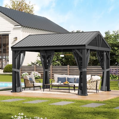 10' X 12'Aluminum Outdoor Gazebo with Galvanized Steel Gable Roof Canopy