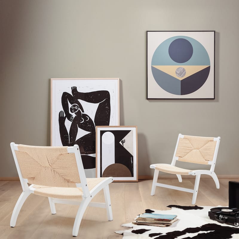 Modern Accent Chairs for Living Room,Accent Chair,Side Chair Natural Wood Woven Weave Paper Rope Seat