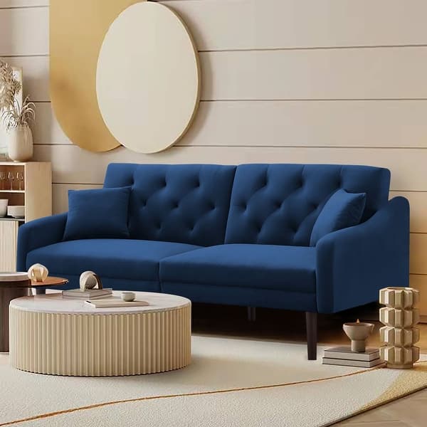 slide 2 of 56, BSHTI 73" Convertible Velvet Futon Sofa Bed Blue - Twin