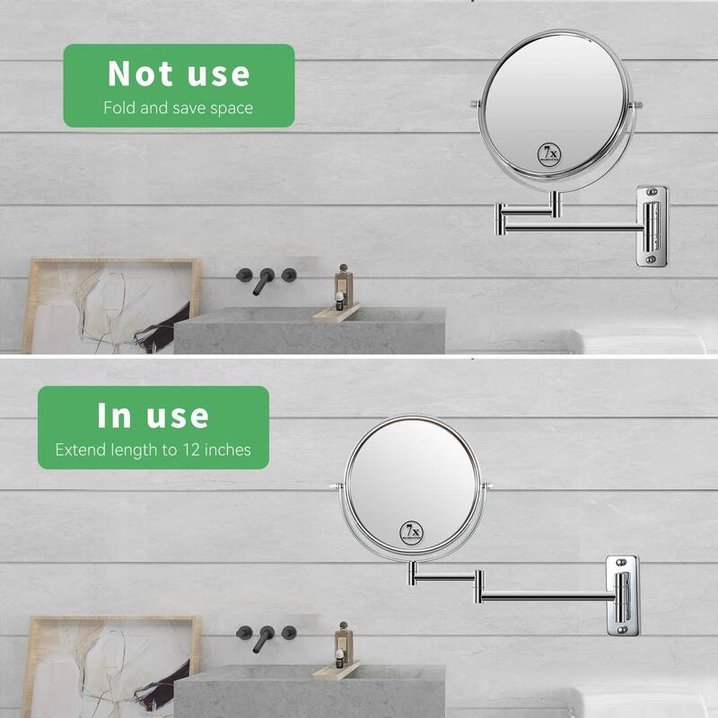 8 inch Chrome Wall Mounted Round Frame Double-Sided Makeup Mirror with 1X/7X HD Magnification