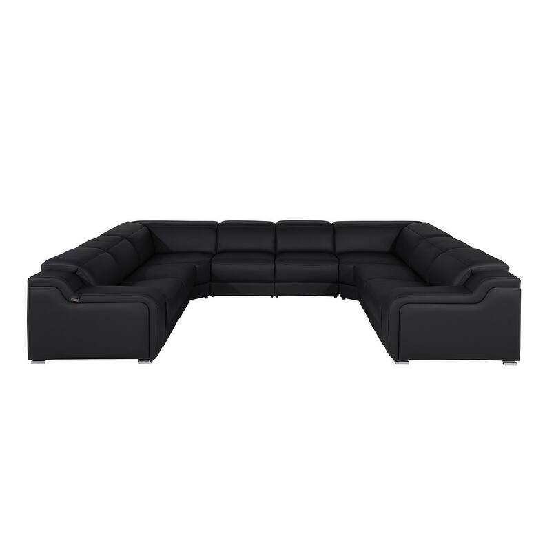 HomeRoots Black Italian Leather Power Reclining U Shaped Eight Piece Corner Sectional With Console