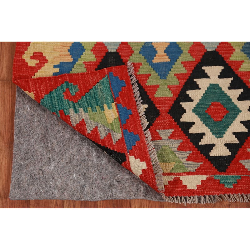 Hand Woven Oriental 100% Wool Carpet Southwestern All-Over Oranges & Rust Kilim Runner Rug - 13' 1'' X 2' 6''
