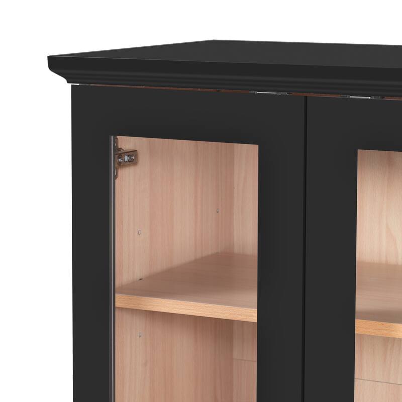 Modern Freestanding Tall Cabinet Bathroom Storage Cabinet with Tempered Glass Doors, Adjustable Shelves and Drawer
