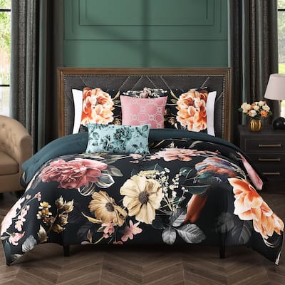 Bebejan Botanical Birds 100% Cotton Sateen 5 Piece Reversible Comforter Set