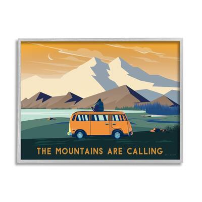 Stupell Mountains Are Calling Bold Orange Van Travel Explore Quote Framed Wall Art