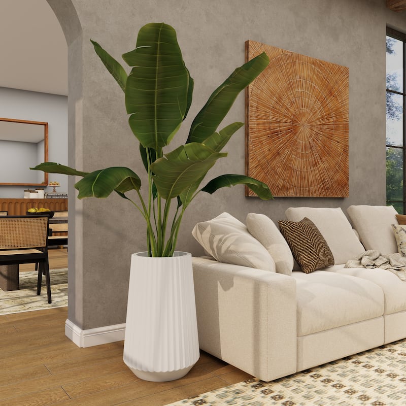 Faux Foliage Bird of Paradise or Anthurium Artificial Plant with Realistic Leaves and Black Pot - Green - Roche River Decor