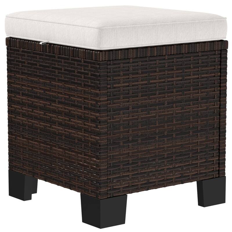 Set of 2 Outdoor Ottomans Wicker with Cushions Steel Frame for Patio Balcony Yard - 15.7" W x 15.7" D x 18.1" H