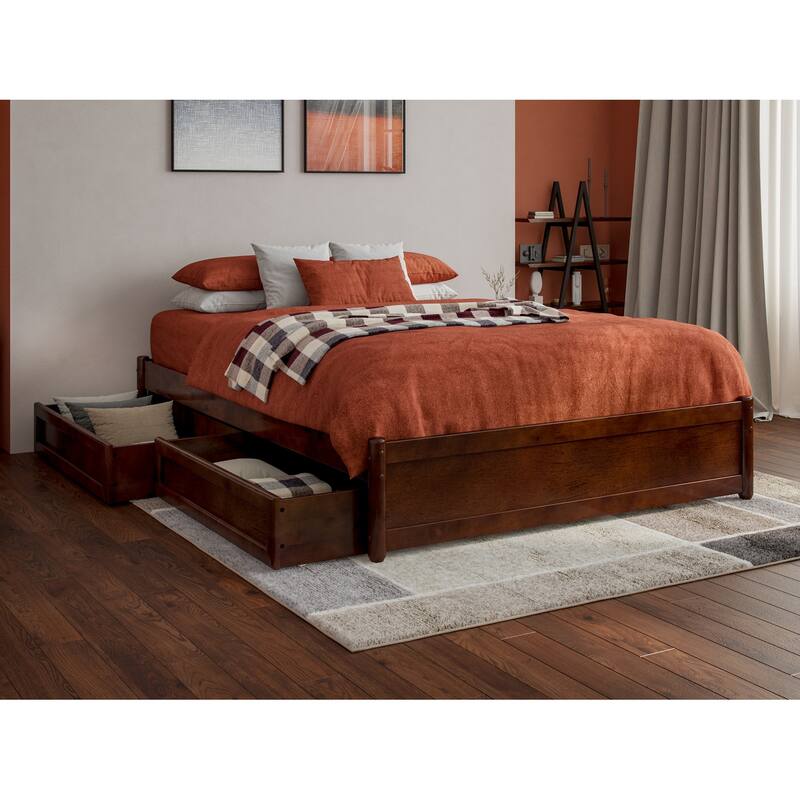 Barcelona Panel Platform Bed with Storage Drawers - Walnut - Full
