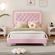 preview thumbnail 2 of 19, Velvet Upholstered Platform Bed with Soft Tufted Headboard, Kids Bedroom Twin Platform Bed with LED Light for Night's Sleep
