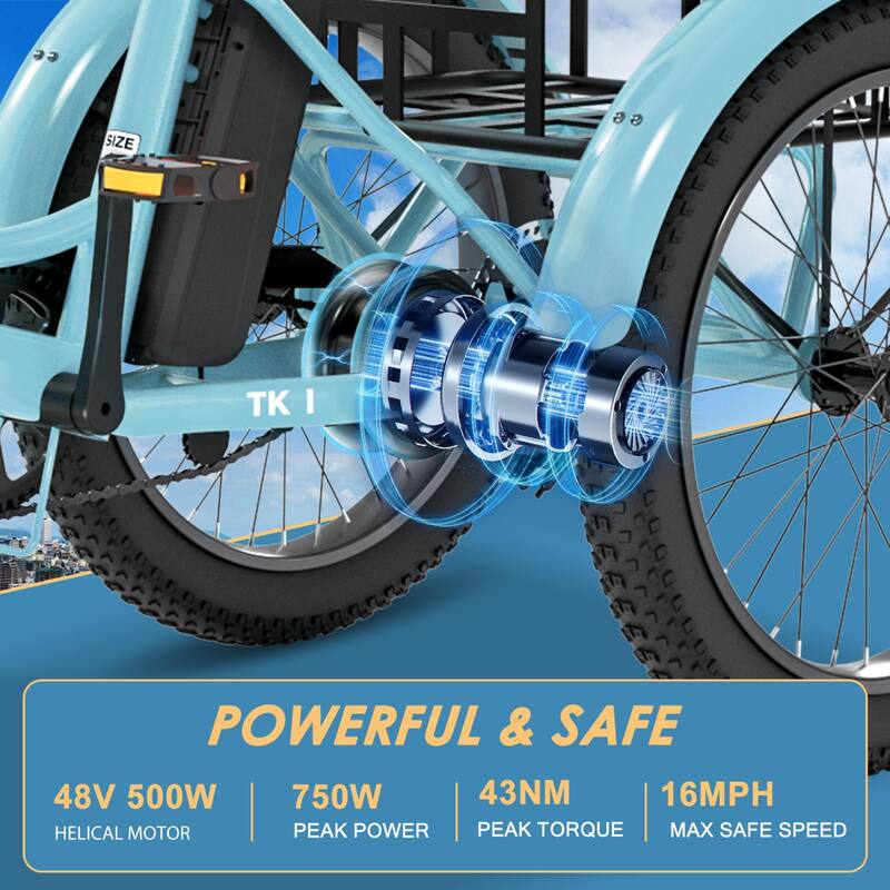 DoCred Electric Folding Tricycle for Adult with Front and Rear Baskets