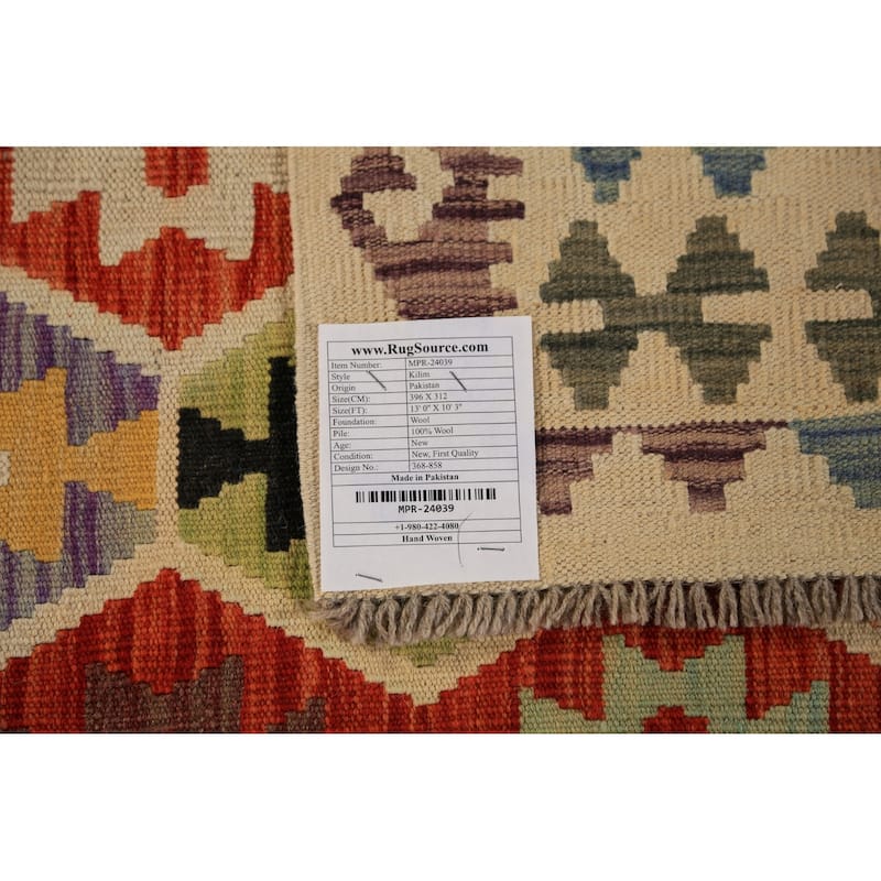 Reversable Kilim Oriental Area Rug Hand-Woven Wool Carpet - 10'3"x 13'0"