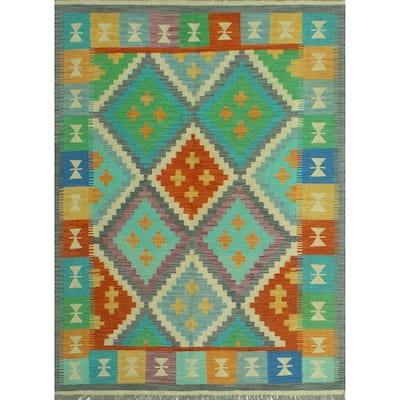 Noori Rug Sangat Flatweave Elouise Green/Red Rug - 4'9" x 6'8"