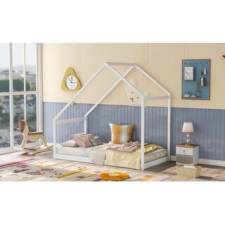 Twin House Bed Frame, Open Design for Kids