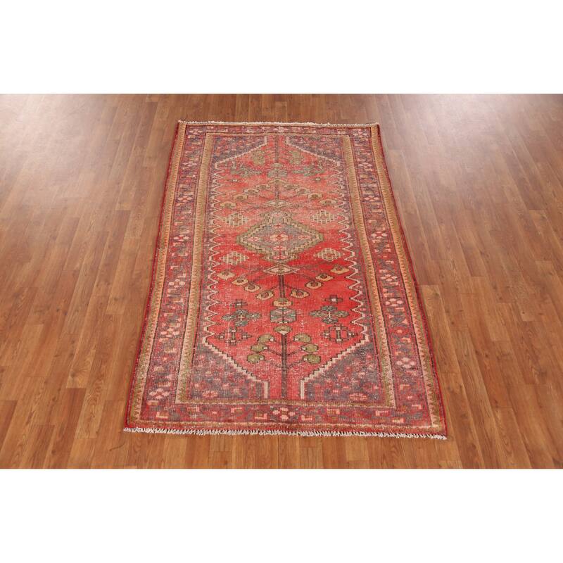Hand Knotted Oriental 100% Wool Carpet Traditional Geometric Red Hamedan Area Rug - 6' 4'' X 4' 0''