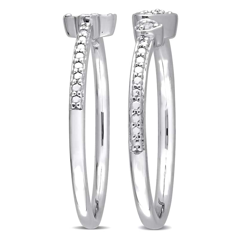 Miadora 1/10ct TW Diamond Floral Double Heart Promise Rings 2-Piece Set Sterling Silver