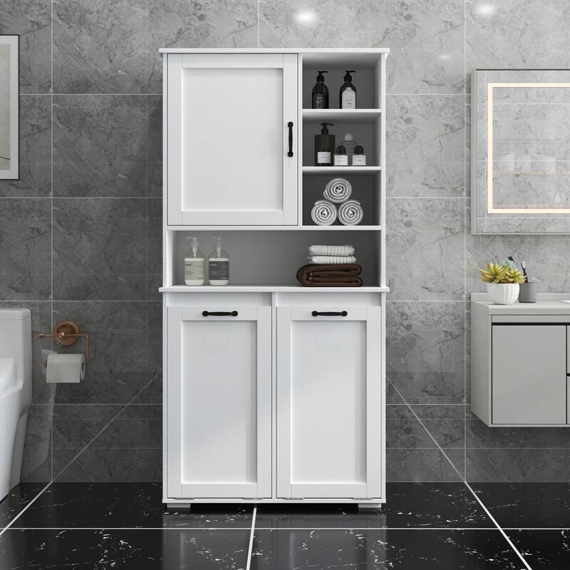 Versatile Freestanding Laundry Cabinet with Adjustable Shelves and Tilt-Out Hamper