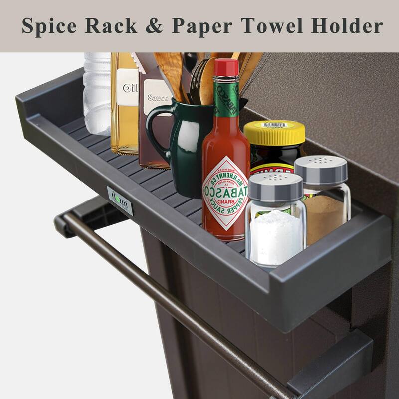 Grill Carts Outdoor with Storage and Wheels, Whole Metal Portable Table and Storage Cabinet for BBQ, Deck, Patio
