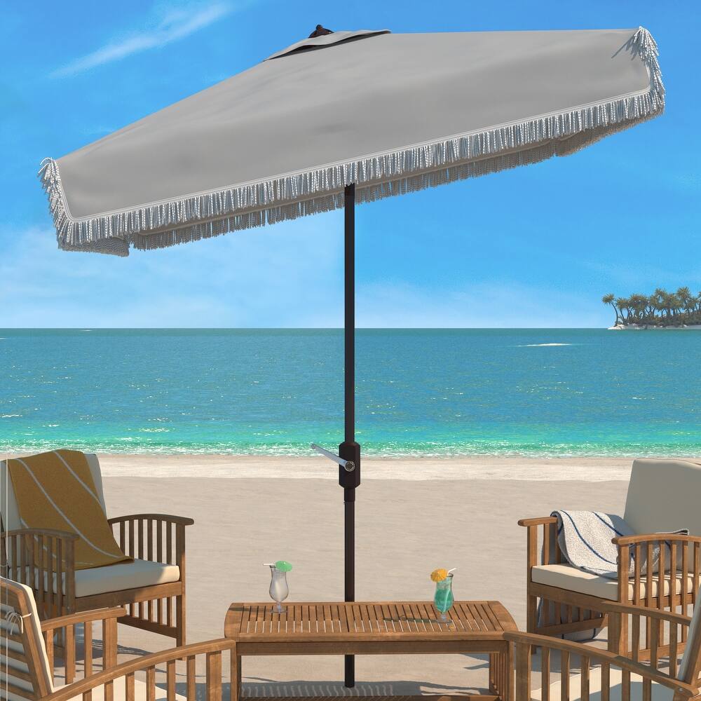 SAFAVIEH Outdoor Mirnesa Fringe 7.5 Ft Square Crank Umbrella, Base Not Included
