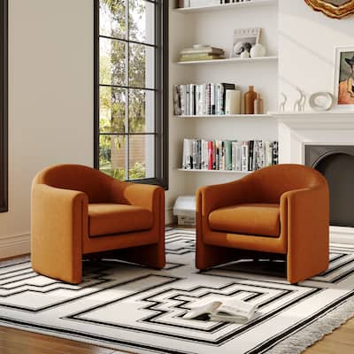 Set of 2 Modern Barrel Upholstered Accent Armchair
