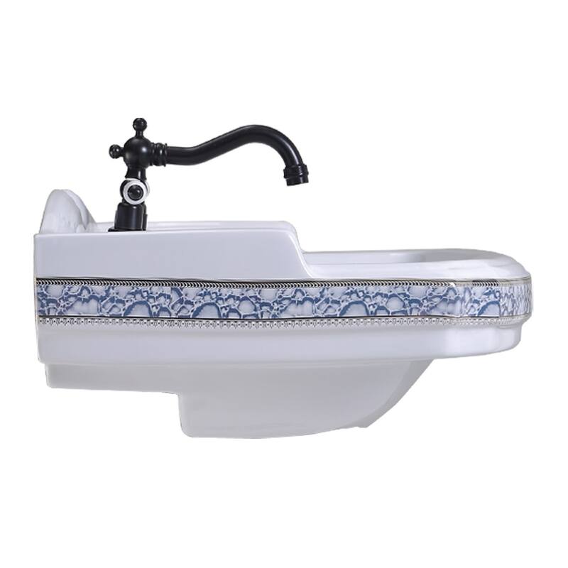 White Ceramic India Reserve Bathroom Pedestal Sink Basin 23" W , Backsplash and Faucet Holes Renovators Supply