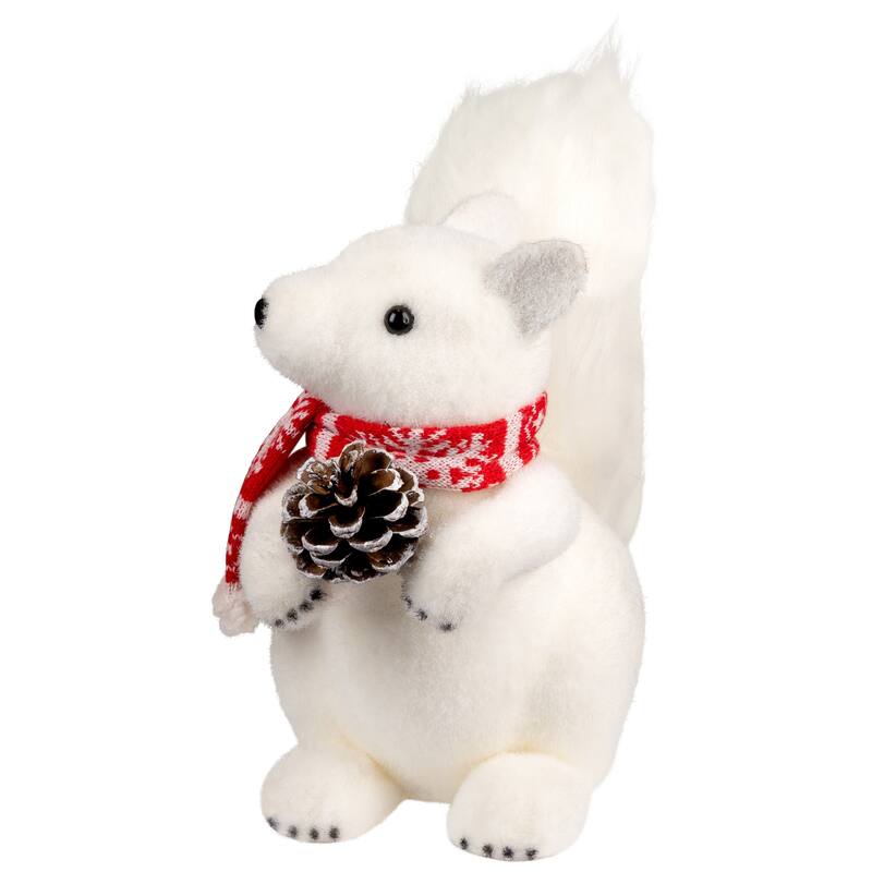 Sitting Squirrel with Snowflake Scarf Christmas Figure - 10.5" - White and Red